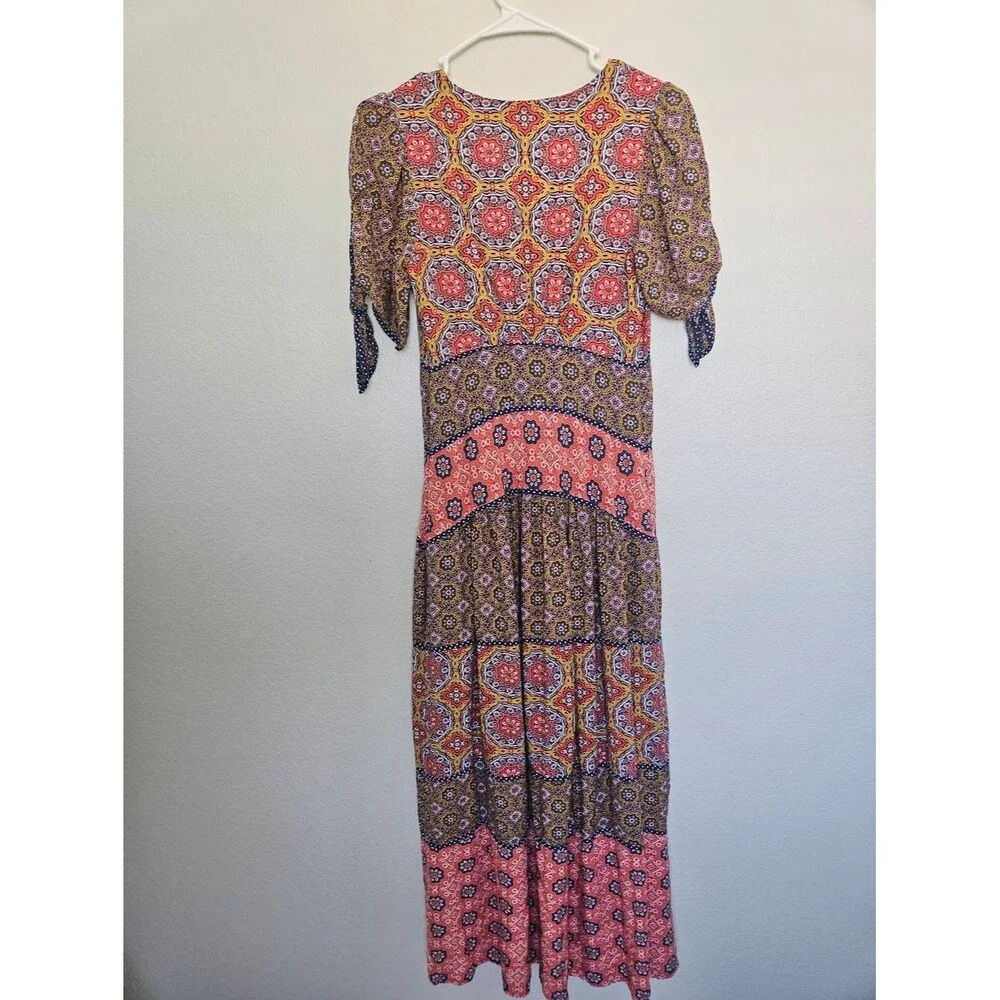 Maeve Anthropologie | Eder Tiered Maxi Dress Multi Floral Colorful Boho Women 0